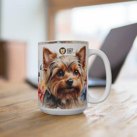 Yorkshire Terrier Yorkie Dog Floral Mug, Coffee Mug, and Tea Cup