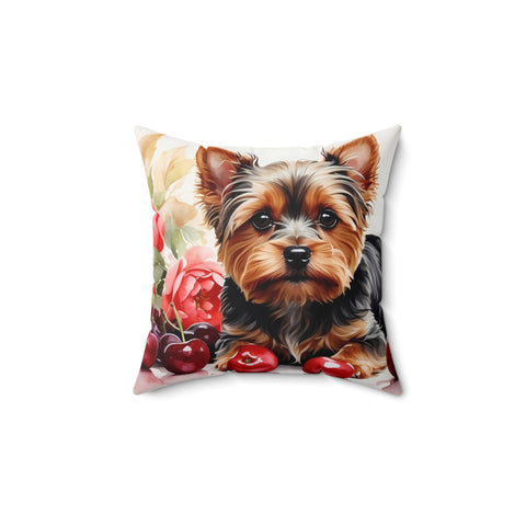 Yorkshire Terrier Yorkie Dog with Rose - Spun Polyester Square Pillow